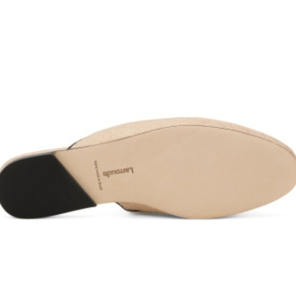 🤎🔹️Larroudé 🔹️Venice Flat Mule In Beige Raffia And Black Trimming - Picture 5 of 5